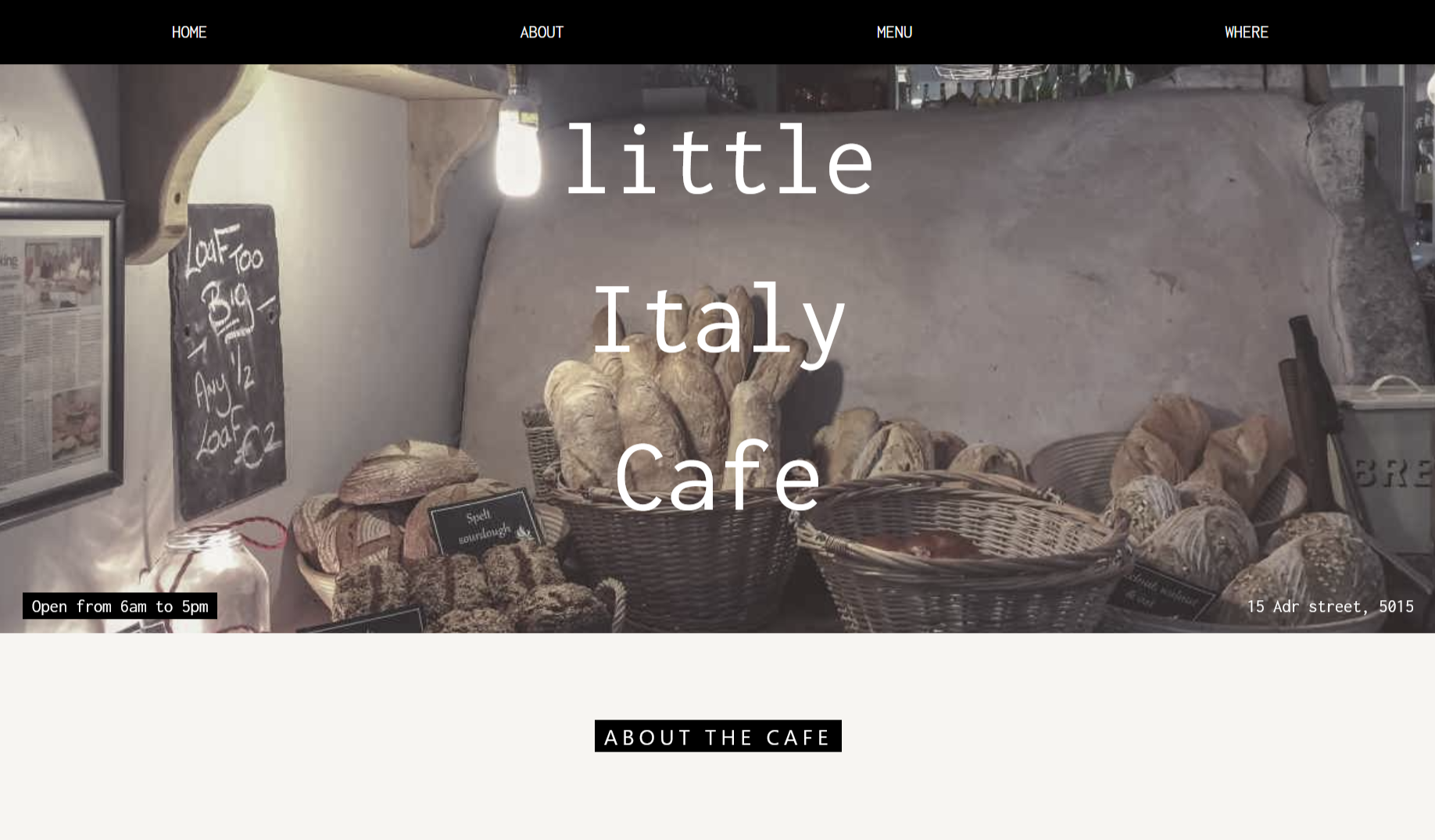 Little Italy Cafe website homepage featuring a cozy Italian restaurant setting with warm colors and inviting food photography, conveying a welcoming and authentic dining experience