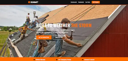 Roofers hammering shingles on a half finished roof.